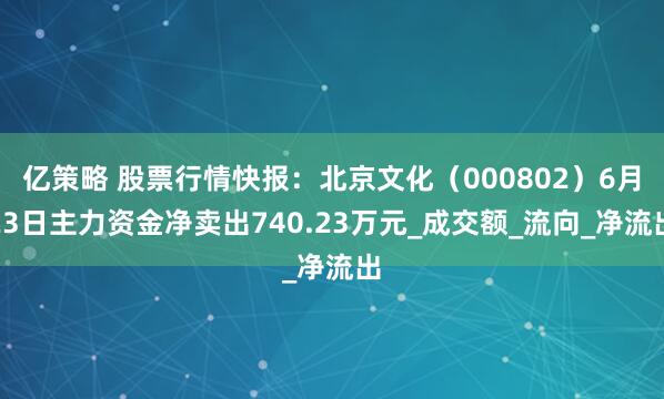 亿策略 股票行情快报：北京文化（000802）6月23日主力资金净卖出740.23万元_成交额_流向_净流出